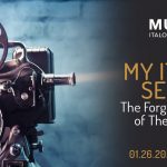 Image of an old projector for movies. Blue background. Text: My Italian Secret - The Forgotten Heroes of The Holocaust. January 26 at 4:30 PM.