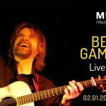 Image of Beppe Gambetta playing guitar. Text: Beppe Gambetta Live Concert on February 1, 2020, at 5 PM.