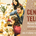 Italian Conversation Group, Cena and Telechat. On June 17 at 6 PM via Zoom. An image of young people celebrating on the left side, and the details of the event on the right.