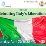 Italian flag with the details of the event on the front: April 25 at 5