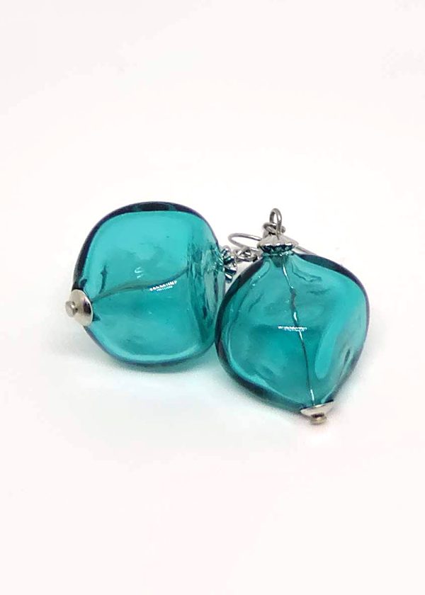Light ocean water blue glass bead with elegant silver hooks