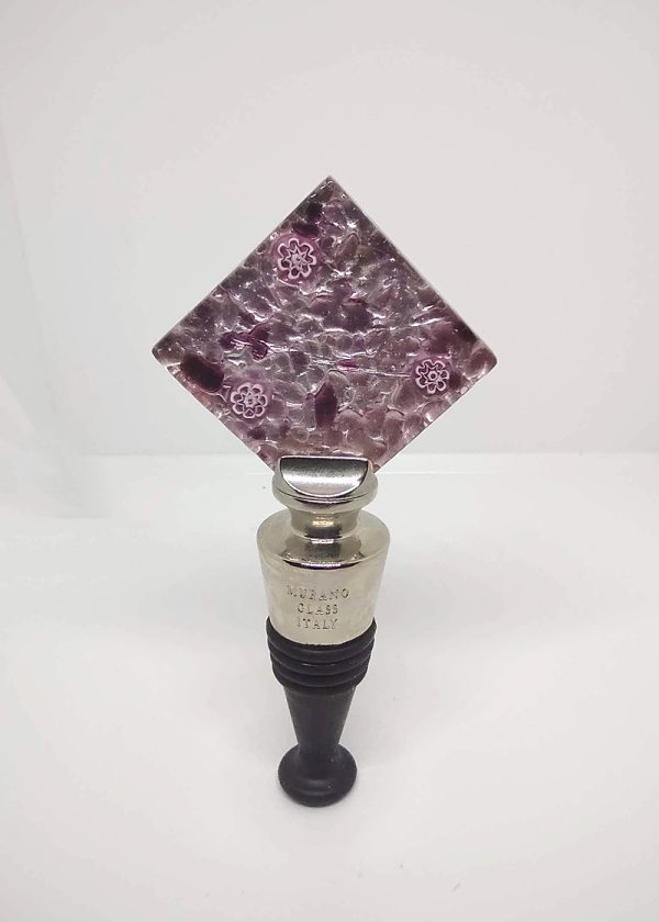 Wine stopper made with a square shape in plum and cream waves, topped with lovely lilac flowers.